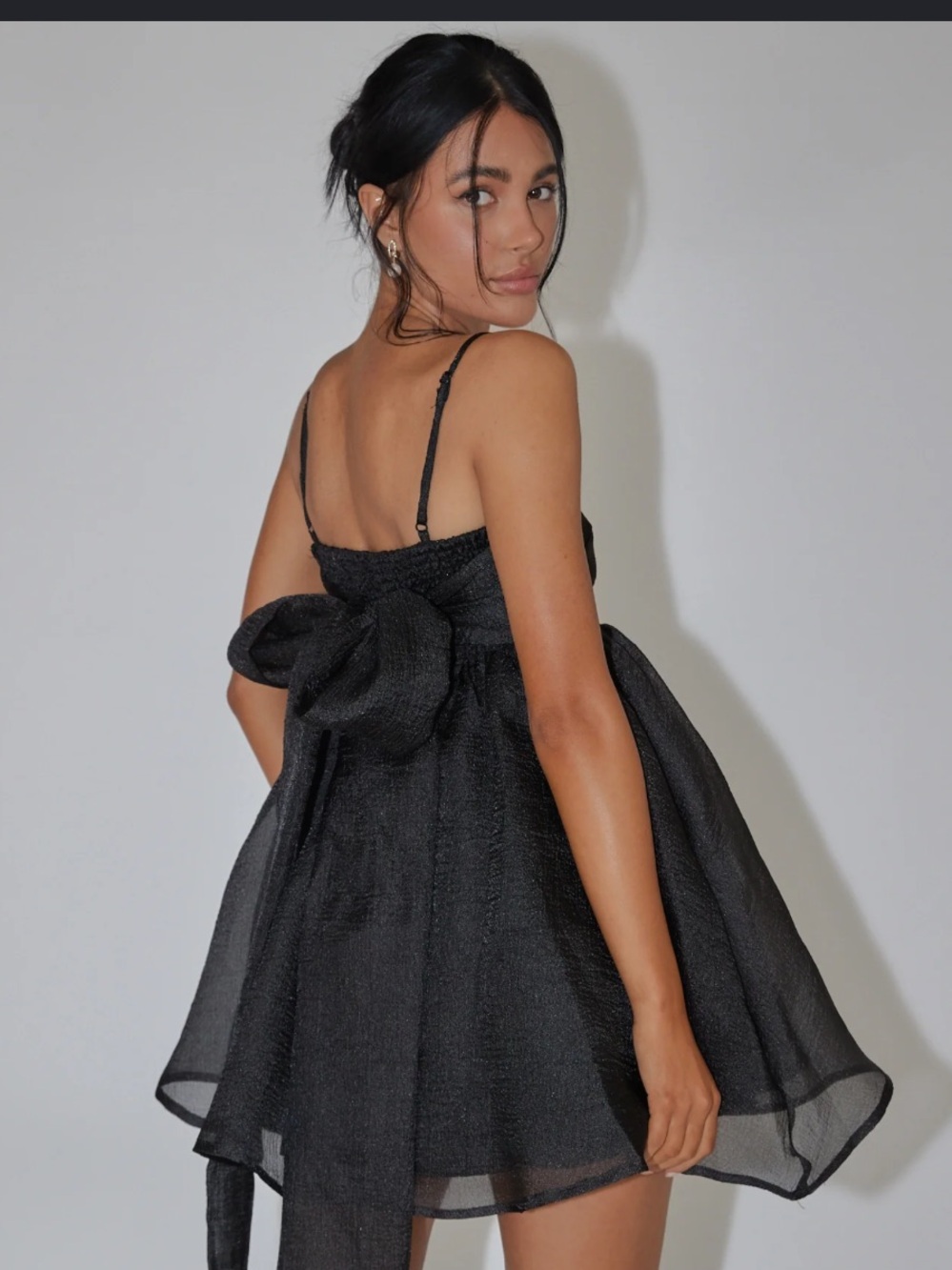 Selfie Leslie Diaz Bow Back Babydoll Mini Dress Black Size XL